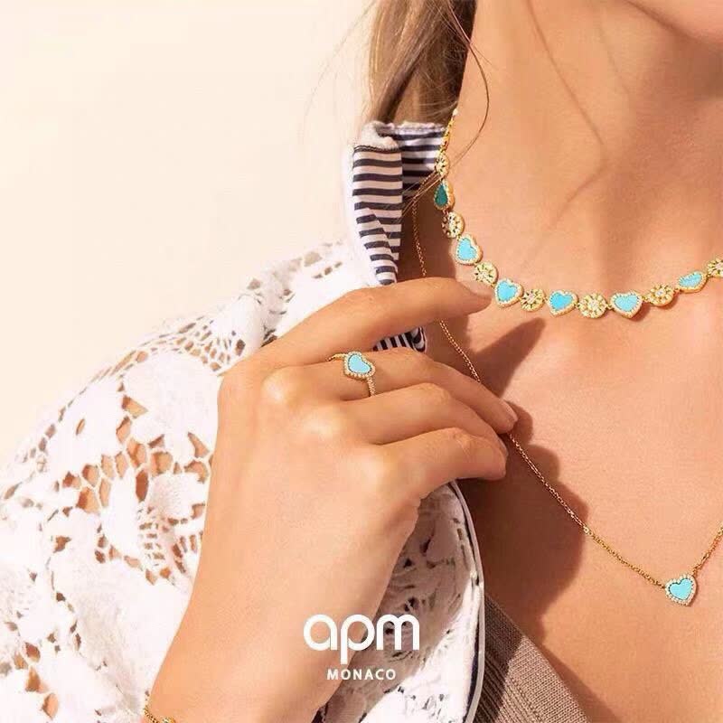 APM Monaco Turquoise Heart and Flower Gold Plated Necklace